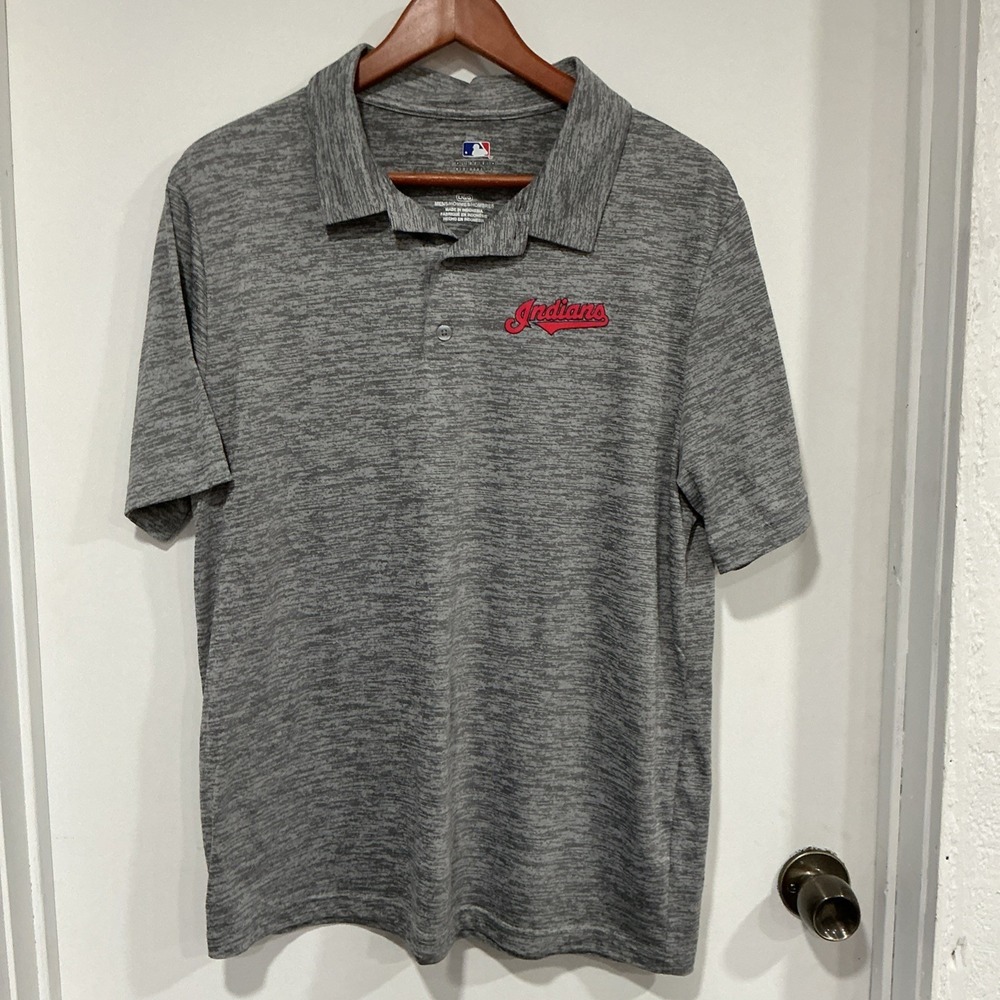 MLB Cleveland Indians Baseball Polo Shirt Men's Large Gray